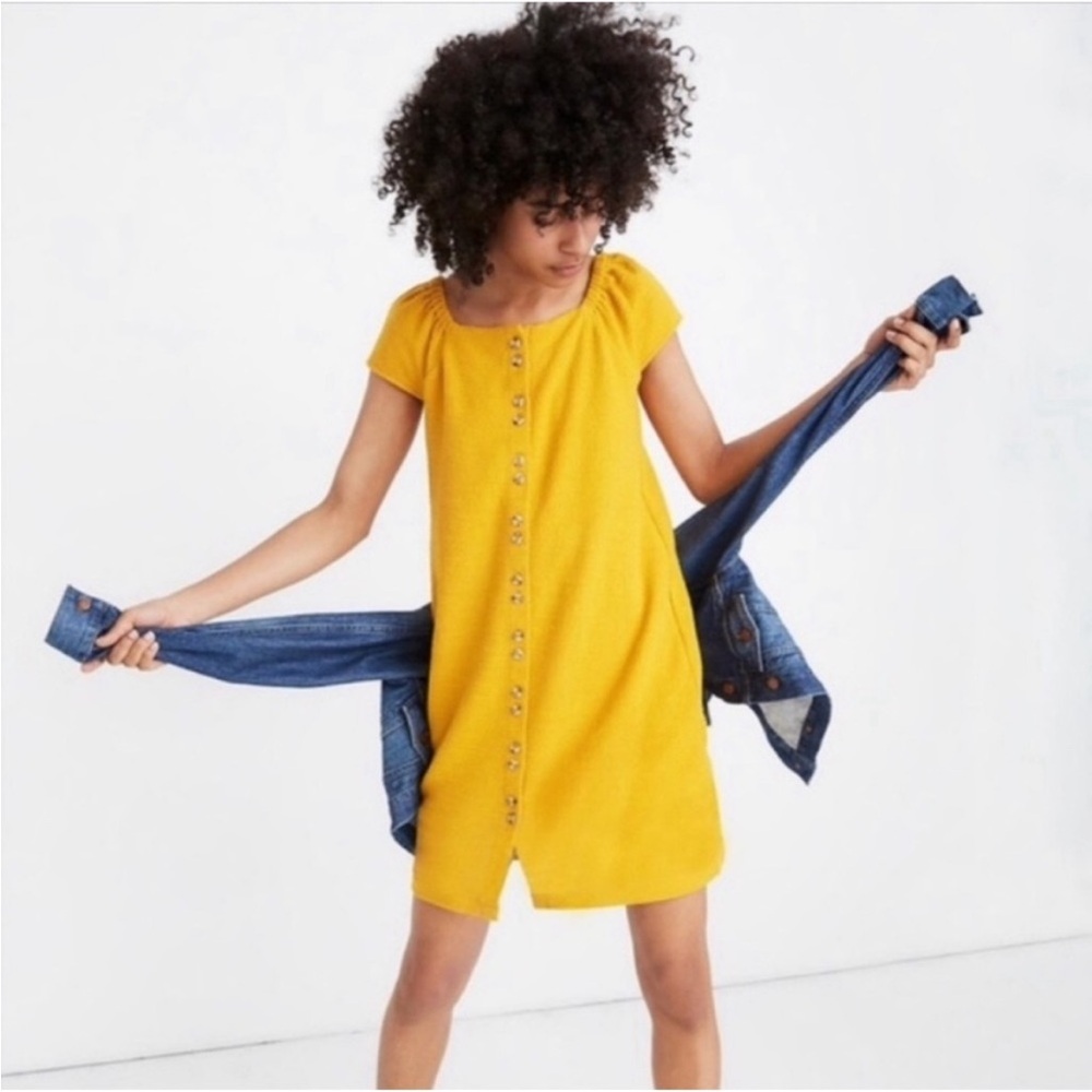 Madewell Texture & Thread Cap sleeve yellow Dress sz L